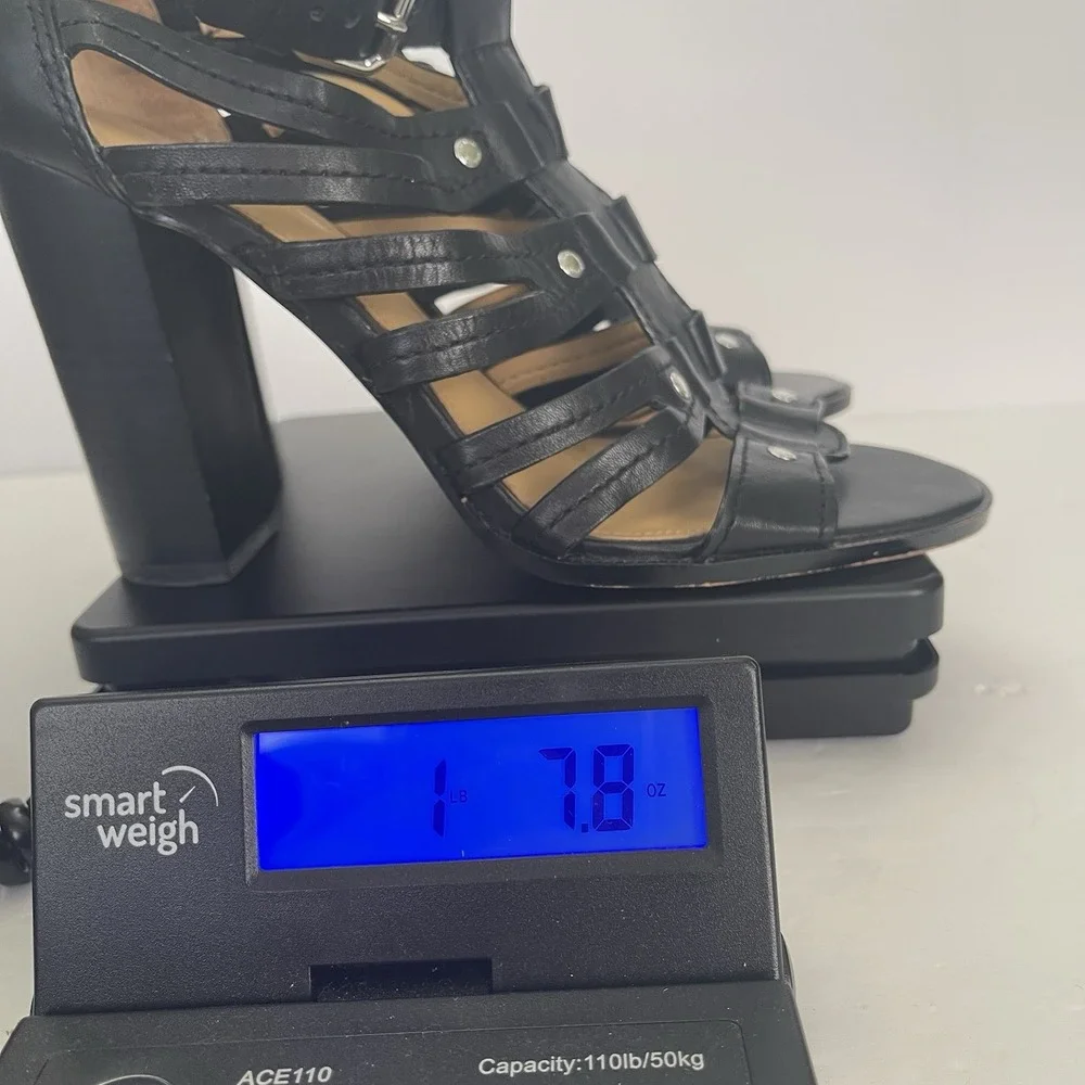 Coach Ginny Gladiator Black Leather Heels Sandals Womens 9.5 B Strappy Studded - Picture 10 of 10